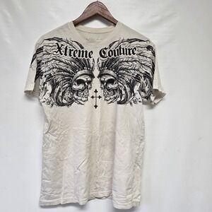 XTREME COUTURE RANDY White Indian Skull Distressed T SHIRT LARGE UFC MMA Vintage